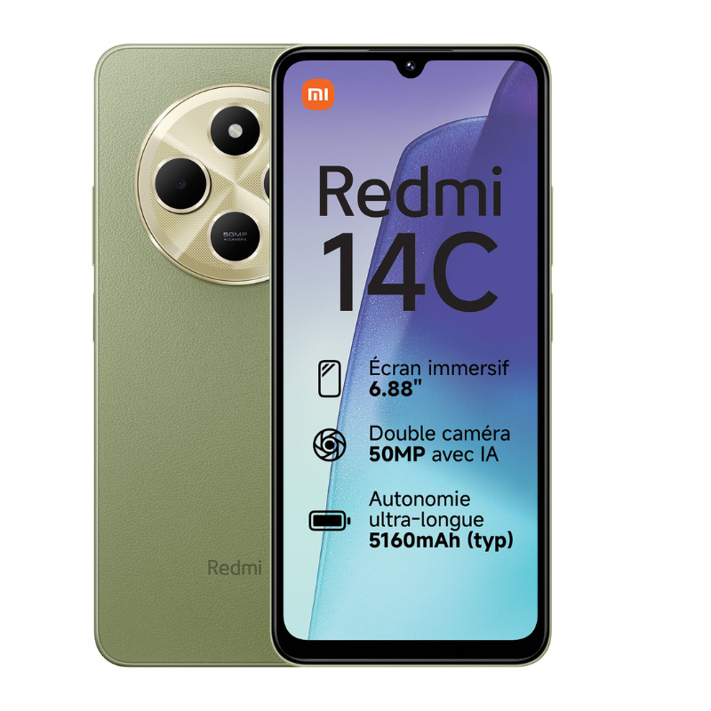 Redmi 14C (4/128 GB) | 6.88 Inch Dot Drop Display | MediaTek Helio G81-Ultra processor | 5160mAh battery | 50MP AI dual camera.